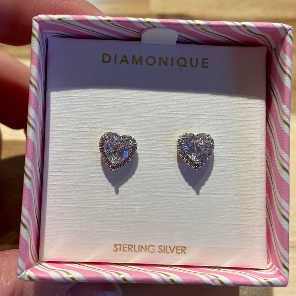 Diamonique heart earrings.